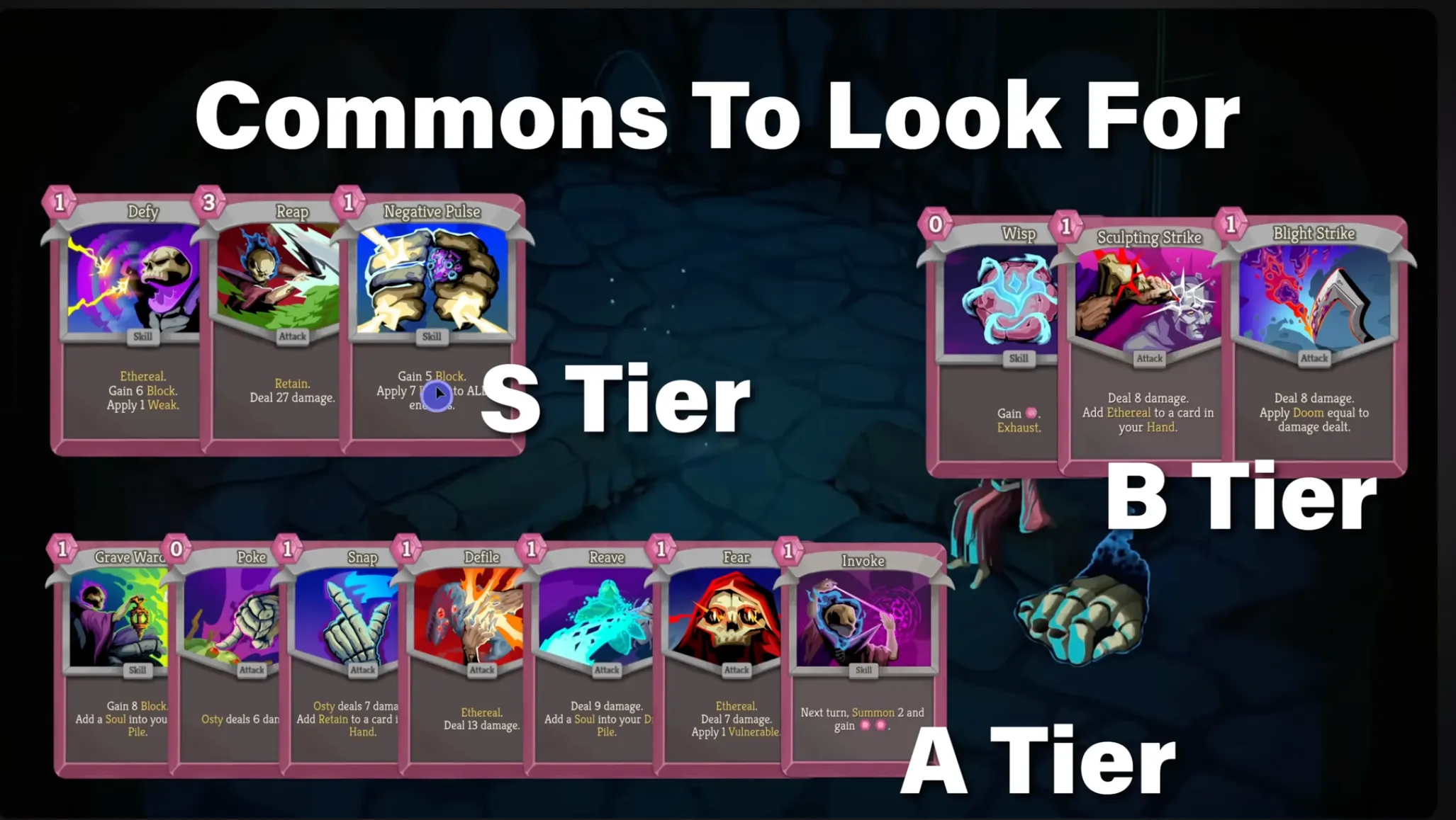 Commons to Look For tier-list screenshot from Caleb's Necrobinder guide