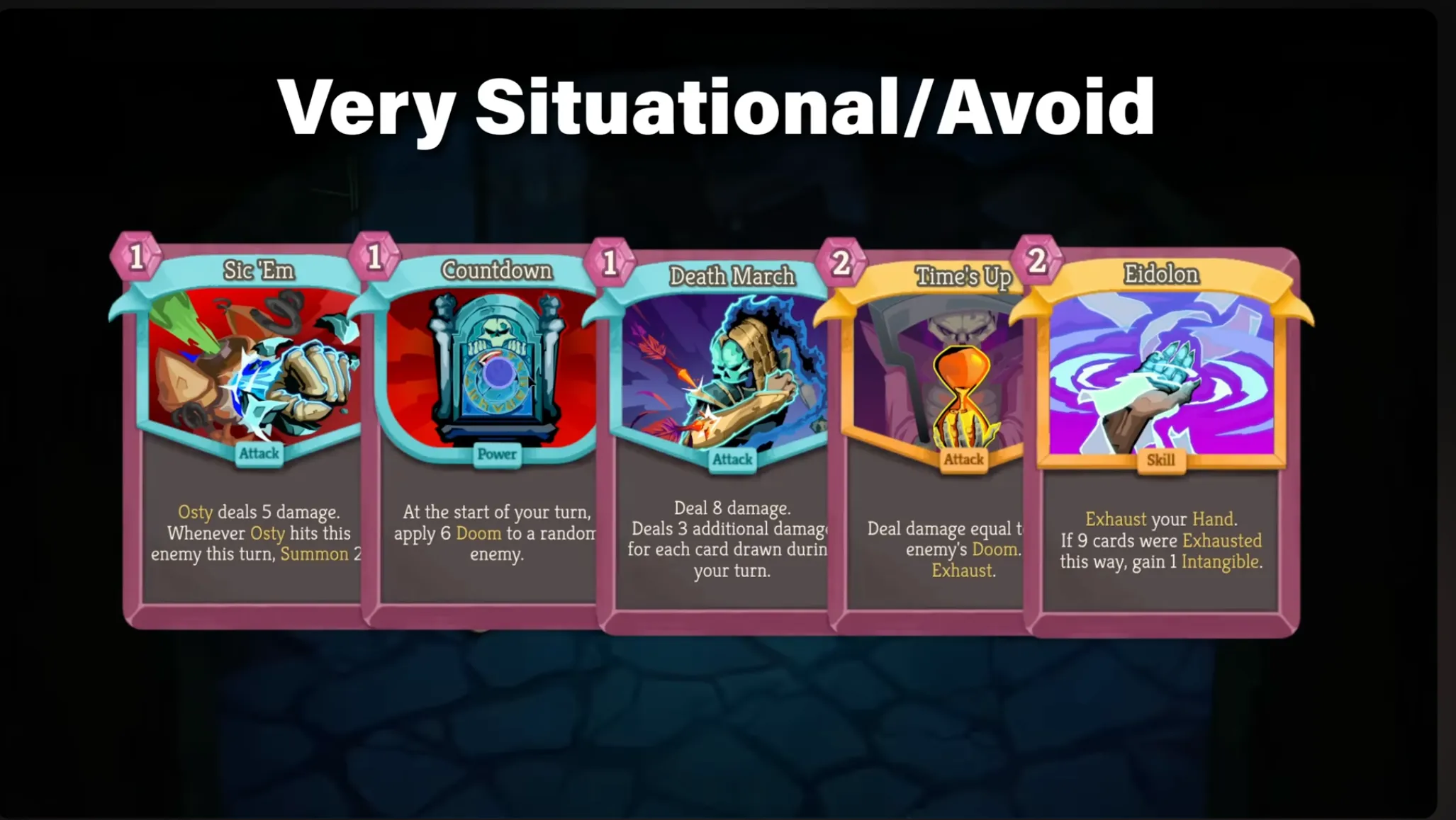 Very Situational / Avoid tier-list screenshot from Caleb's Necrobinder guide